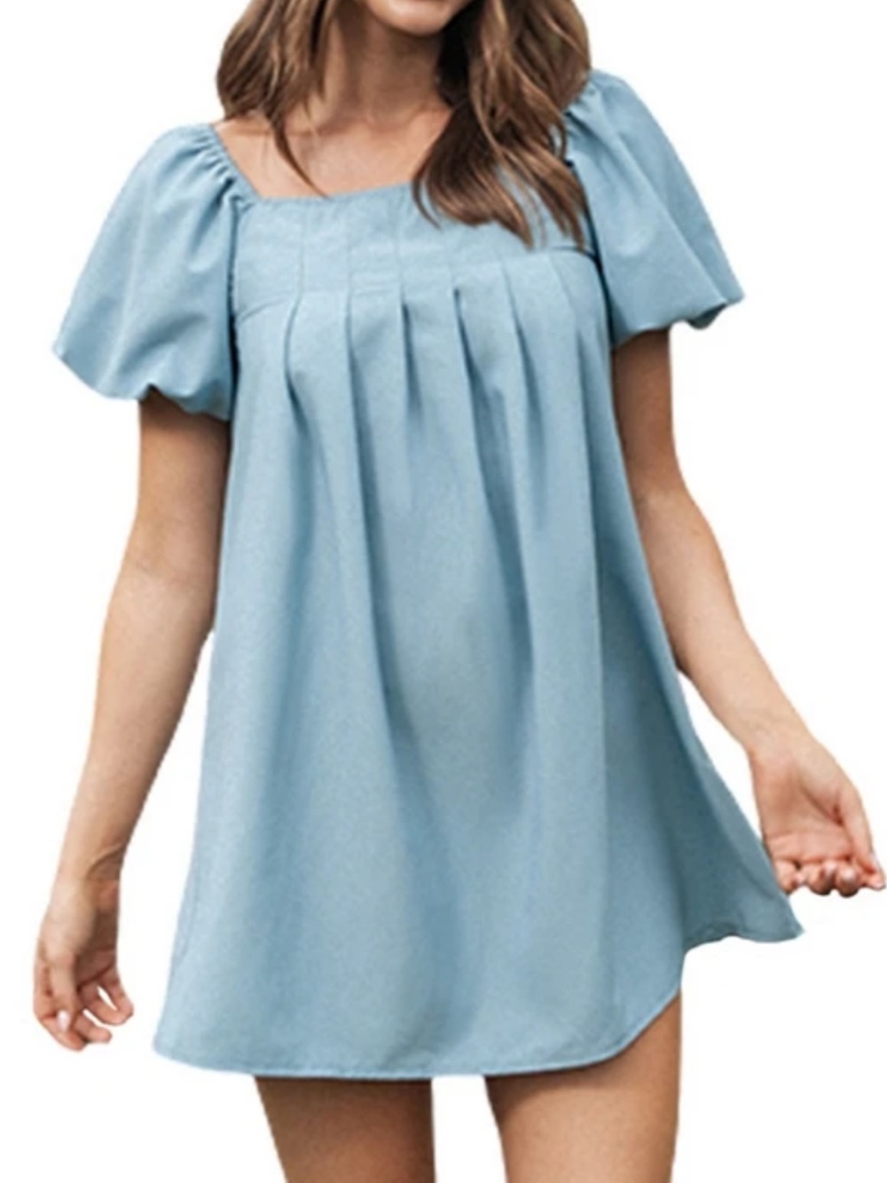 Cupshe Light Blue Puff Sleeve Mini Dress